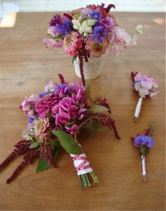 DIY wedding bouquet, boutonniere, corsage, and centrepiece