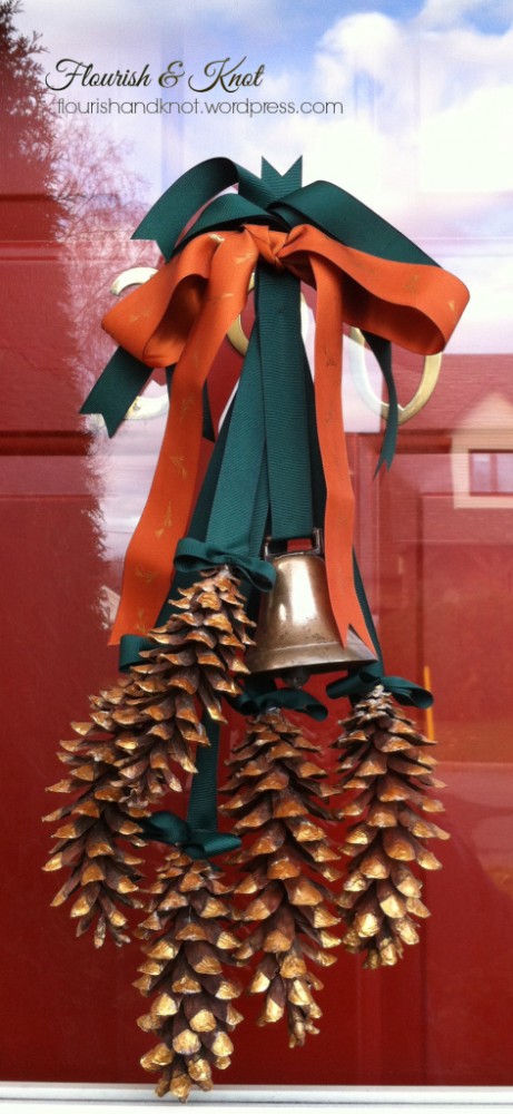 Create your own late-fall or Christmas door decor using pine cones | flourishandknot.com