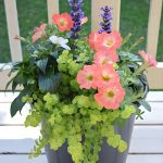 Blue, coral, white and green planter