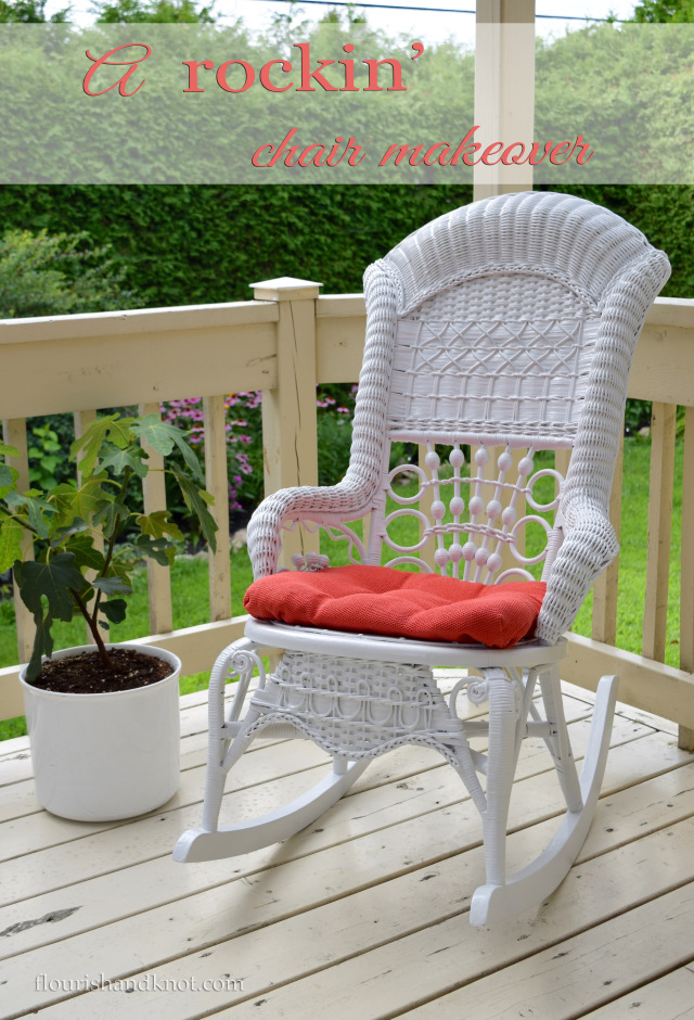 A rockin' makeover of an antique rocking chair in bright white and poppy coral! 