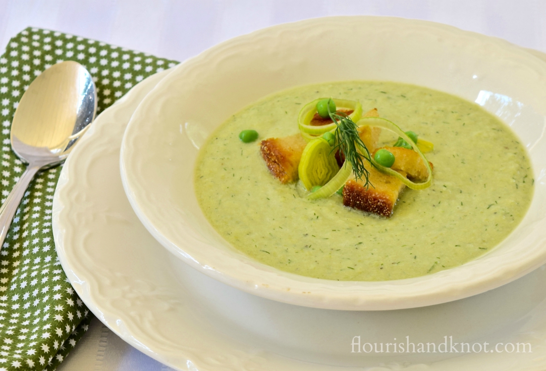 Chilled pea and dill soup with rye croutons | flourishandknot.com