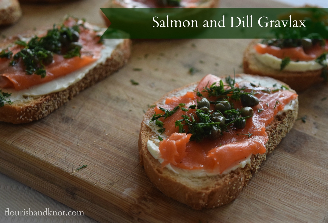 Traditional Scandinavian "gravlax", paired with cream cheese, capers, dill, lemon, and served on rye bread | flourishandknot.com