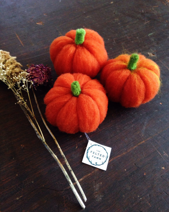 Three Needle Felted Pumpkins