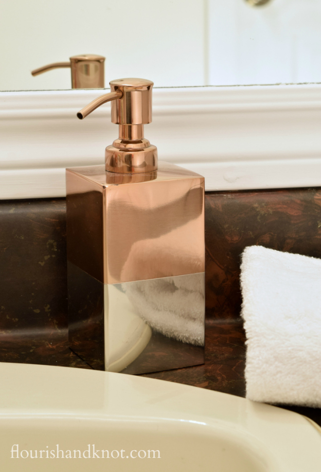 Rose gold bathroom accessories | One Room Challenge | flourishandknot.com