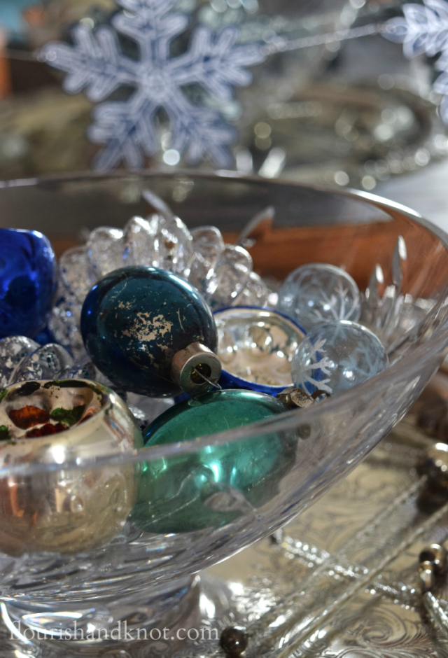 Flourish & Knot's 2015 Christmas Home Tour | flourishandknot.com | Vintage blue, silver, and green glass ornaments