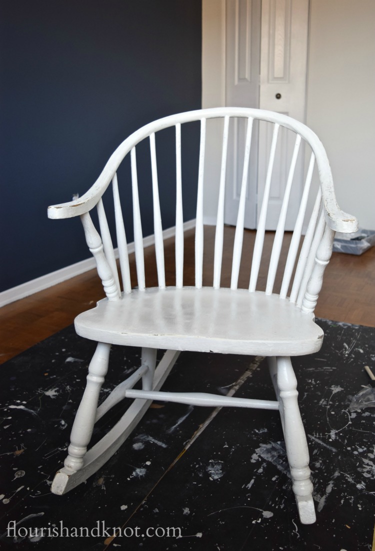 The "before" of our Windsor rocking chair makeover for our #OneRoomChallenge nursery | flourishandknot.com