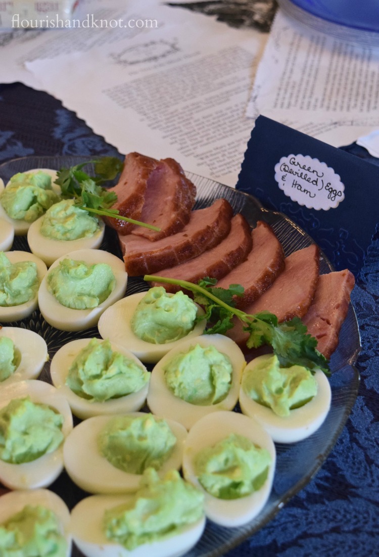 Green (devilled) eggs and ham | Storybook baby shower | flourishandknot.com