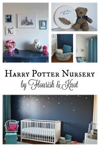 Our navy, turquoise, pink, and white Harry Potter nursery with starry accents | One Room Challenge | flourishandknot.com