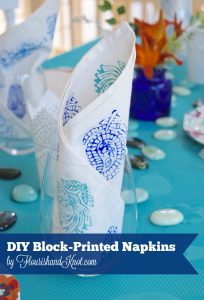 DIY Block-Printed Napkins in blues and turquoise | flourishandknot.com