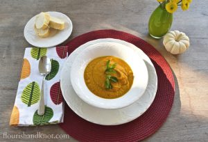 Carrot and roasted sweet potato soup recipe | harvest soup recipe | flourishandknot.com