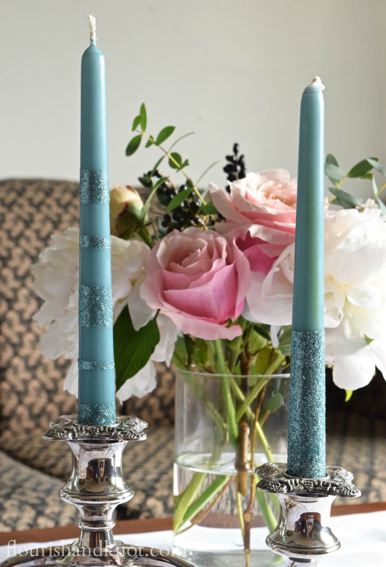 DIY Glittered Candles | A simple way to add style to plain taper candles | flourishandknot.com