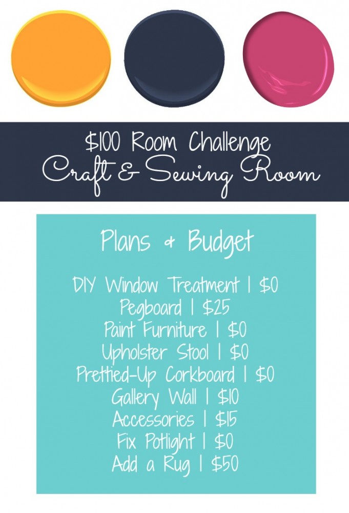 Craft & Sewing Room Makeover Plans | Navy, Fuschia, Goldenrod Palette | $100 Room Challenge | Week 2 | Budget Decor