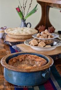 Poudding chomeur, maple sugar candies, apple pie | Tourtiere (meat pie) | Sugar Shack Lunch | Cabane a sucre menu | A Year of Feasting - Spring | Traditional Canadian Quebec meal