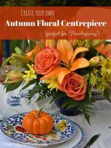 Thanksgiving Centerpiece DIY | DIY Floral Arrangement | Year of Feasting | Thanksgiving Tablescape | Blue and Orange Autumn Table
