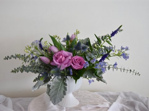 Blue and purple wedding centerpiece | Blue, purple, lavender wedding palette | Flourish & Knot | Montreal wedding florist