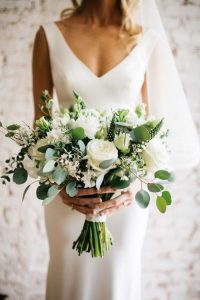 Greenery and White wedding bouquet with texture and roses by RAM Floral