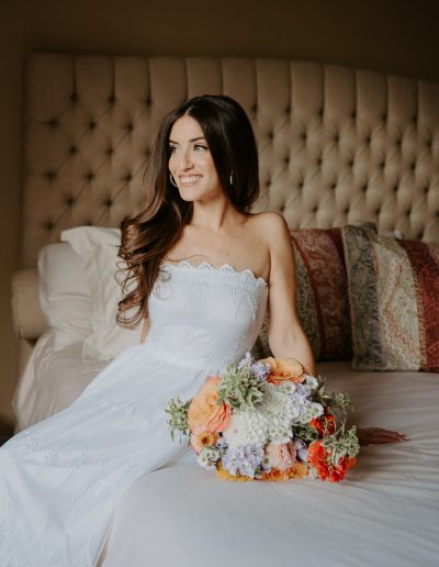 Natural and elegant bride in vintage dress with colourful bridal bouquet | L'Orangerie Photographie | Flourish & Knot