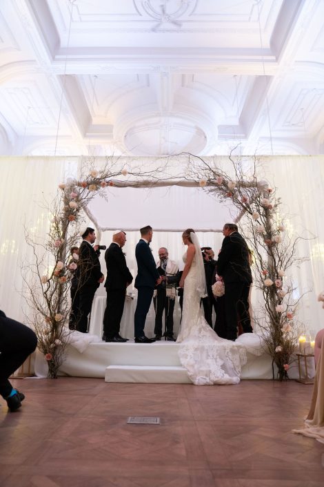 Modern wedding chuppah with curly willow branches and roses at Maison Principal | CEP Studio | Flourish & Knot